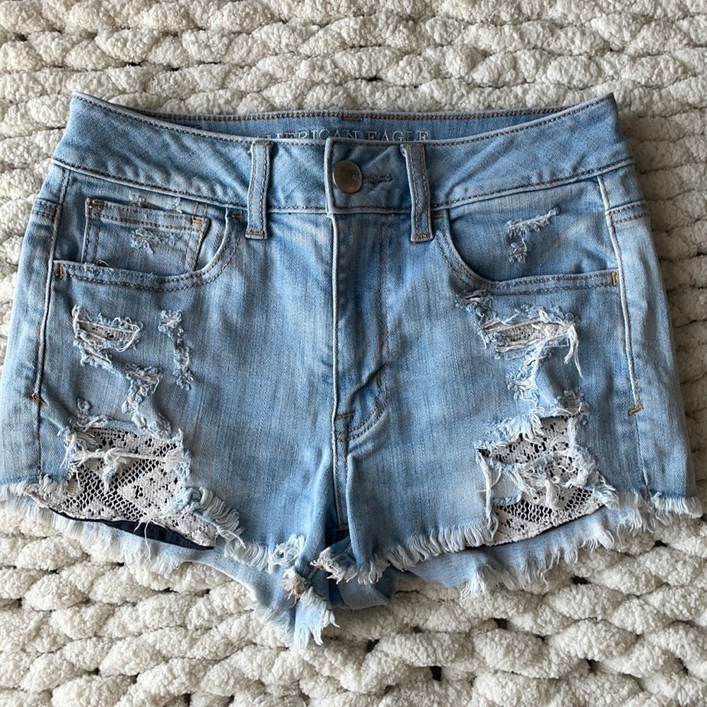 american eagle high rise jean shorts